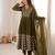 Mehendi green heavy embroidered anarkali suit set with pant and dupatta