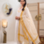 White floral embroidered cotton kurti pant set with yellow border dupatta