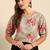 Grey & Pink Floral Printed Puff Sleeves Regular Crop Top