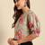 Grey & Pink Floral Printed Puff Sleeves Regular Crop Top