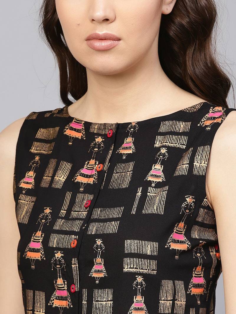 Black & Golden Tribal Crop Top