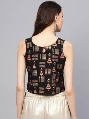 Black & Golden Tribal Crop Top 4