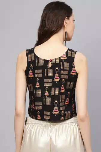 Black & Golden Tribal Crop Top