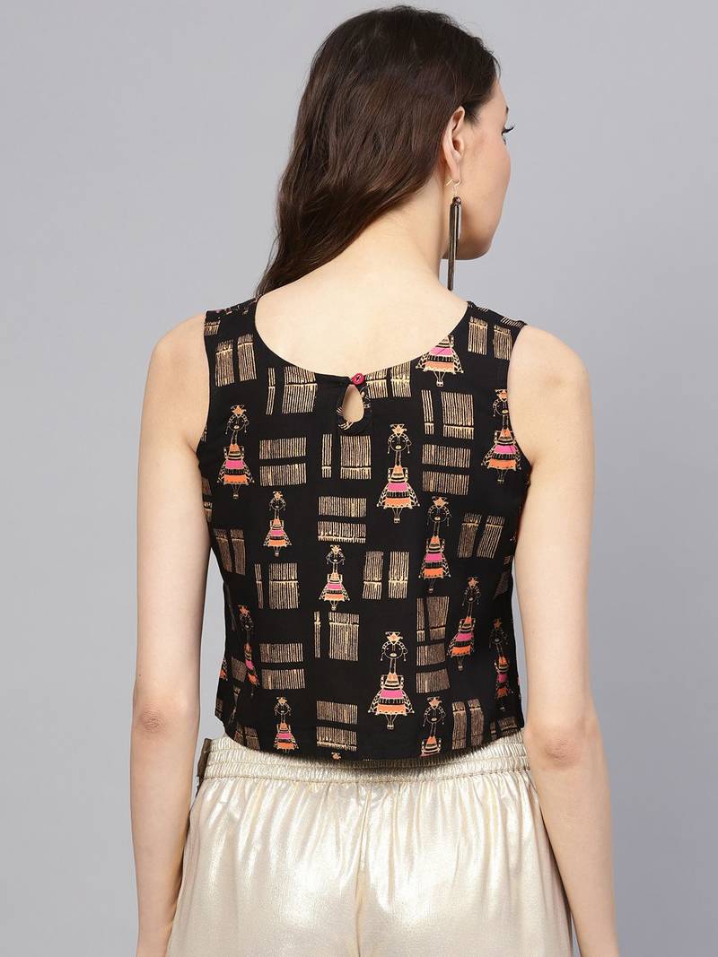 Black & Golden Tribal Crop Top