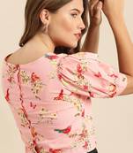 Pink & Yellow Floral Printed Regular Crop Top