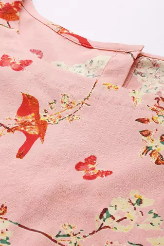 Pink & Yellow Floral Printed Regular Crop Top