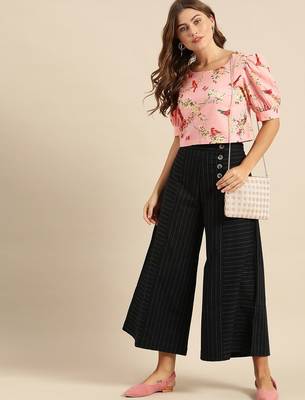 Pink & Yellow Floral Printed Regular Crop Top 5