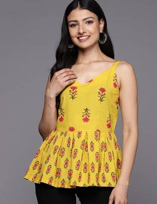 Floral Print Peplum Pure Cotton Top 1