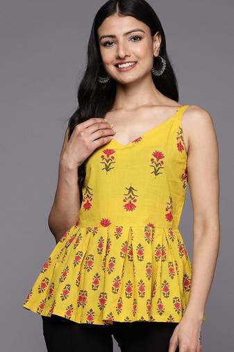 Floral Print Peplum  Cotton Top