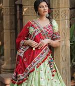 Light Green digital print & Mirror With Lampi lace Border Cotton Lahenga Choli Set