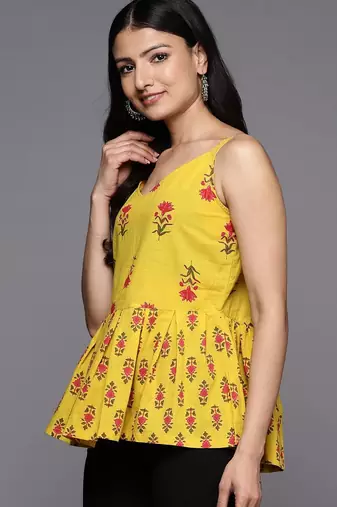 Floral Print Peplum Pure Cotton Top