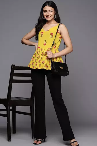 Floral Print Peplum Pure Cotton Top