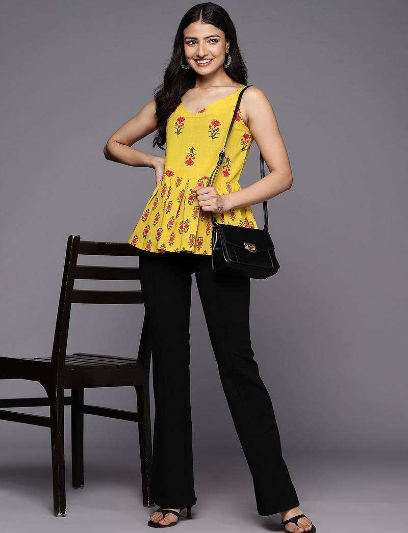 Floral Print Peplum Pure Cotton Top