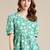 Green Floral Printed Puff Sleeve Cinched Waist Top