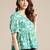 Green Floral Printed Puff Sleeve Cinched Waist Top