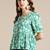 Green Floral Printed Puff Sleeve Cinched Waist Top