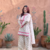 Off white cotton floral printed kurta set with farshi pant and dupatta