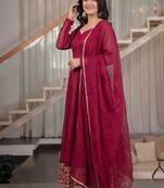 Rani pink embroidery crunchy silk full stitched anarkali suit