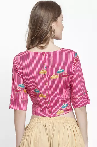 Women Pink Striped Top