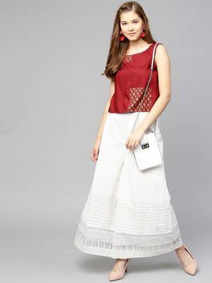 Women Maroon Solid Top with Block Print Detail 5