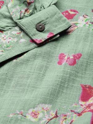 Blue & Pink Floral Puff Sleeved Crop Top 6