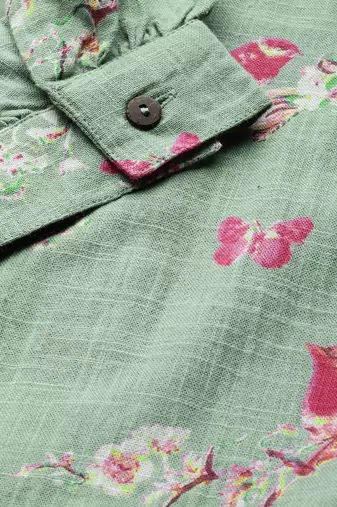 Blue & Pink Floral Puff Sleeved Crop Top