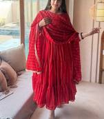 Red embroidery brocade full stitched anarkali suit
