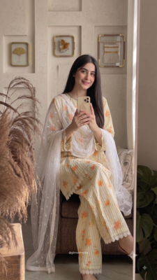 Ellow floral printed cotton short kurti with farshi pant and dupatta set 3