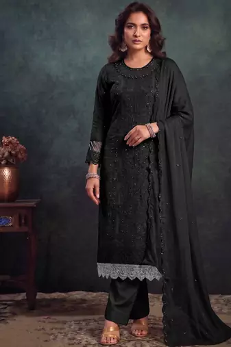 latest black pakistani straight suit for women chiffon silk