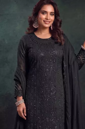 latest black pakistani straight suit for women chiffon silk
