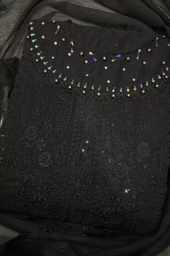 latest black pakistani straight suit for women chiffon silk