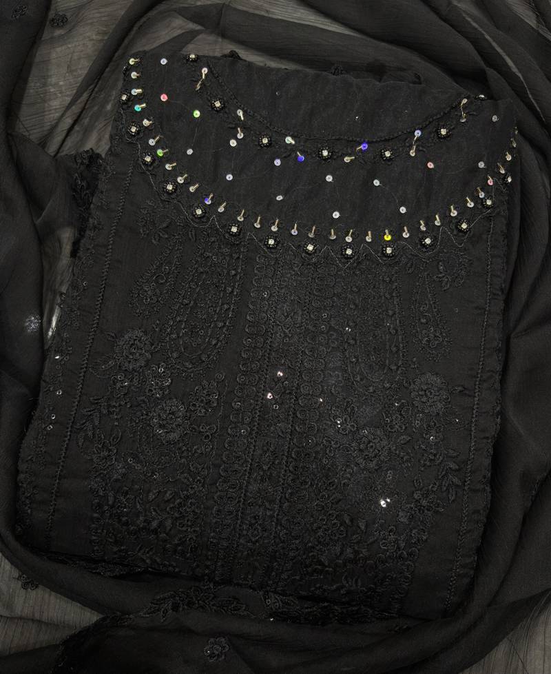 latest black pakistani straight suit for women chiffon silk