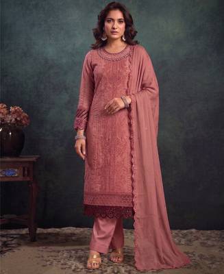 latest pink pakistani straight suit for women chiffon silk 1