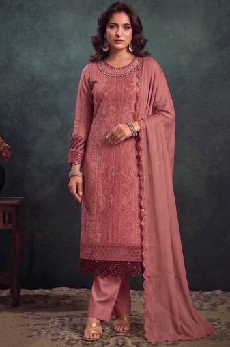 latest pink pakistani straight suit for women chiffon silk