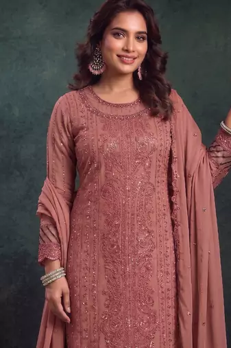 latest pink pakistani straight suit for women chiffon silk