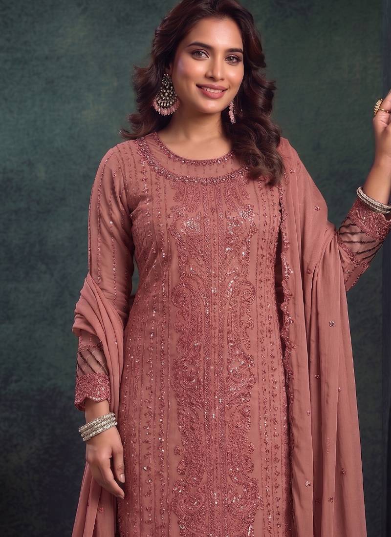 latest pink pakistani straight suit for women chiffon silk