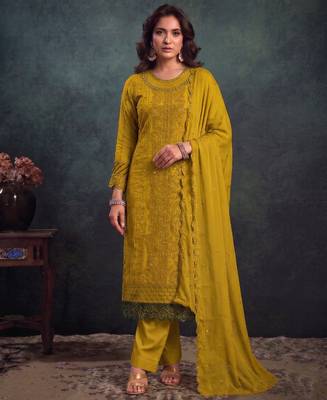 latest yellow pakistani straight suit for women chiffon silk 1