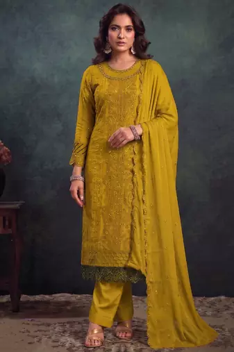 latest yellow pakistani straight suit for women chiffon silk