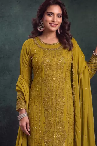 latest yellow pakistani straight suit for women chiffon silk