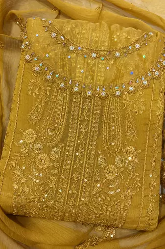 latest yellow pakistani straight suit for women chiffon silk