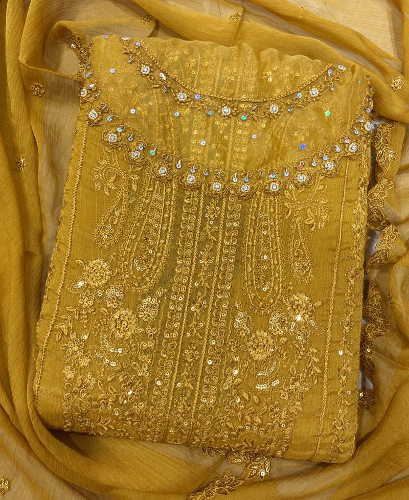 latest yellow pakistani straight suit for women chiffon silk