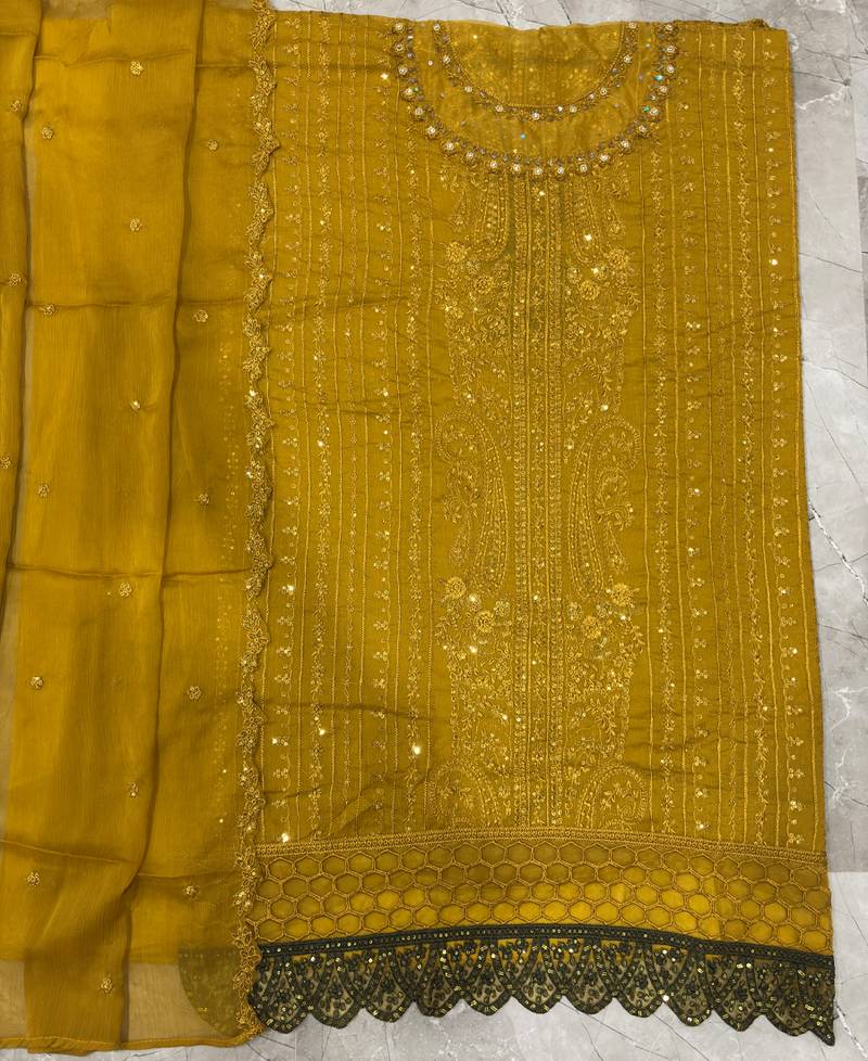 latest yellow pakistani straight suit for women chiffon silk