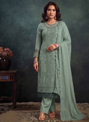 latest sky blue pakistani straight suit for women chiffon silk 1