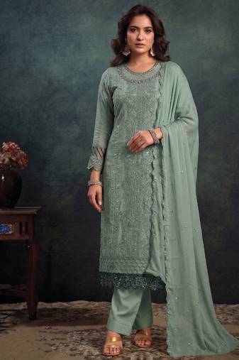 latest sky blue pakistani straight suit for women chiffon silk
