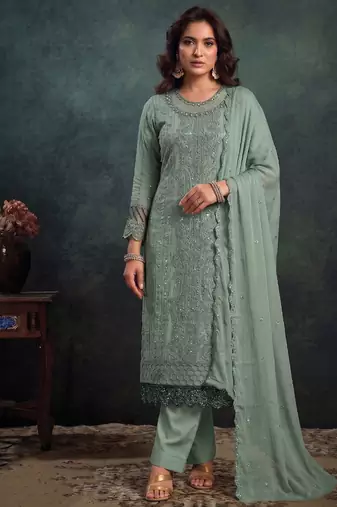 latest sky blue pakistani straight suit for women chiffon silk