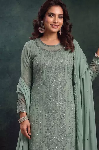 latest sky blue pakistani straight suit for women chiffon silk