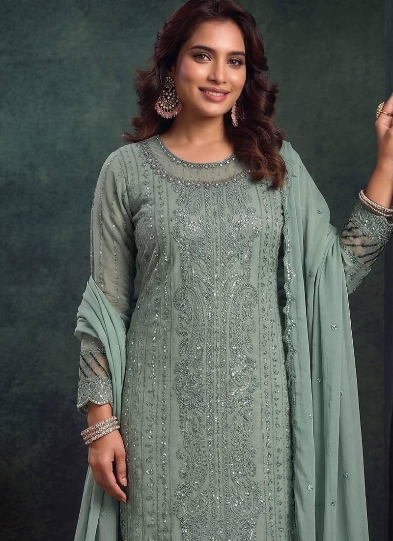 latest sky blue pakistani straight suit for women chiffon silk