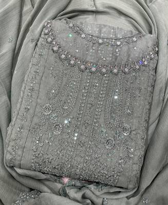 latest sky blue pakistani straight suit for women chiffon silk 3