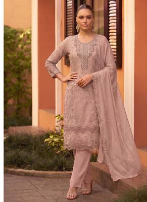 new chiffon suit for women peach hand embroidery 1