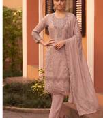 new chiffon suit for women peach hand embroidery
